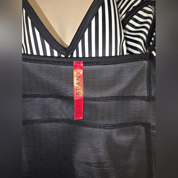 SPANX Black and White Striped Swimsuit - Picture 12 of 14